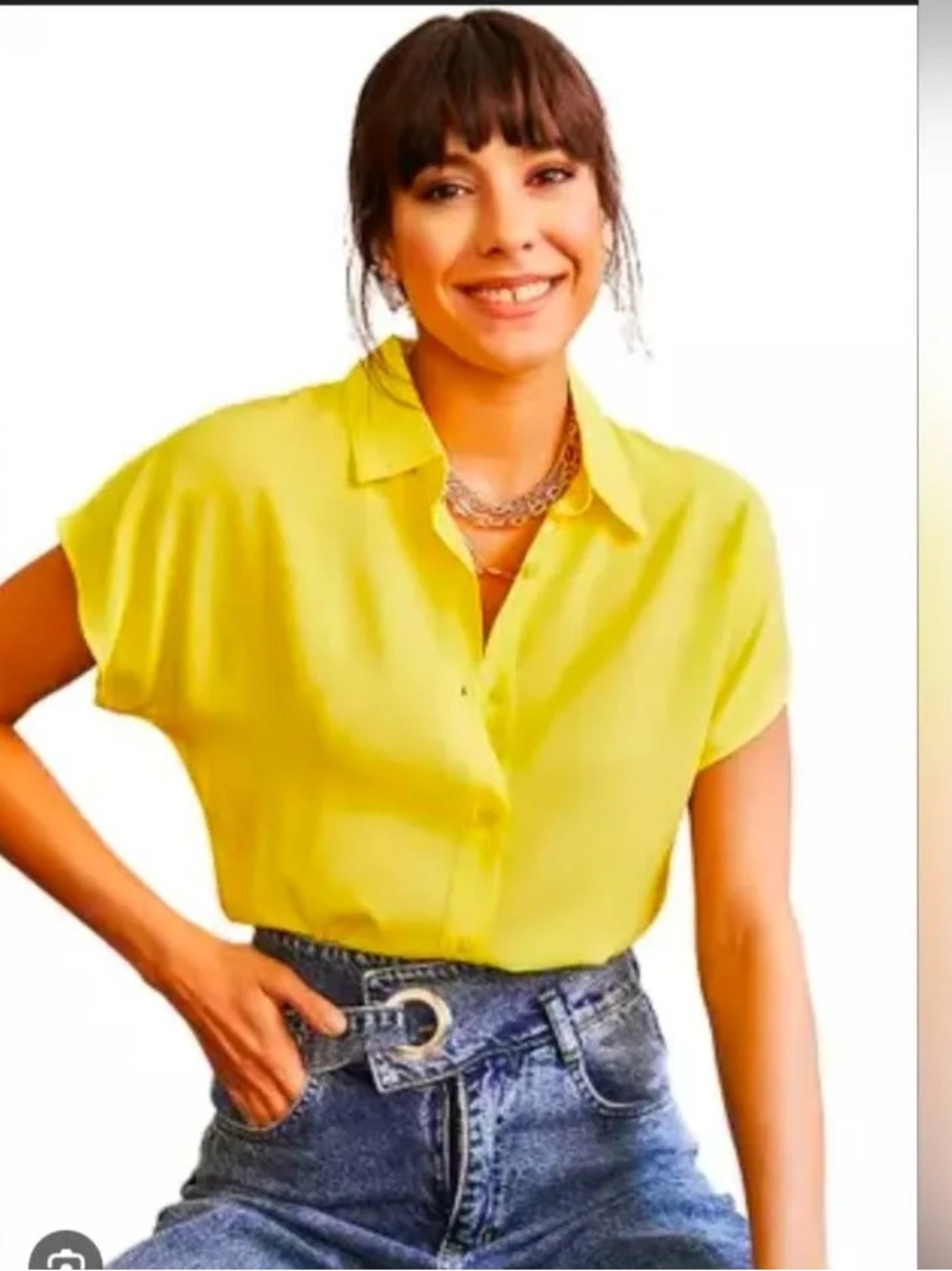 Bright Yellow Short-Sleeve Collared Blouse